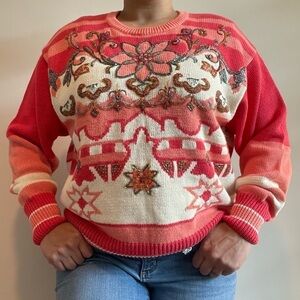 Vintage I.B. Diffusion Granny Beaded Floral Striped Knit Sweater